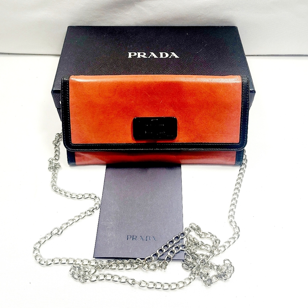 Prada Canvas Leather Wallet On Chain